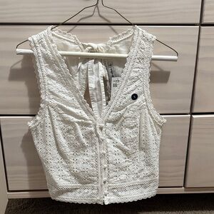Abercrombie & Fitch Cream Lace Button-Up Blouse